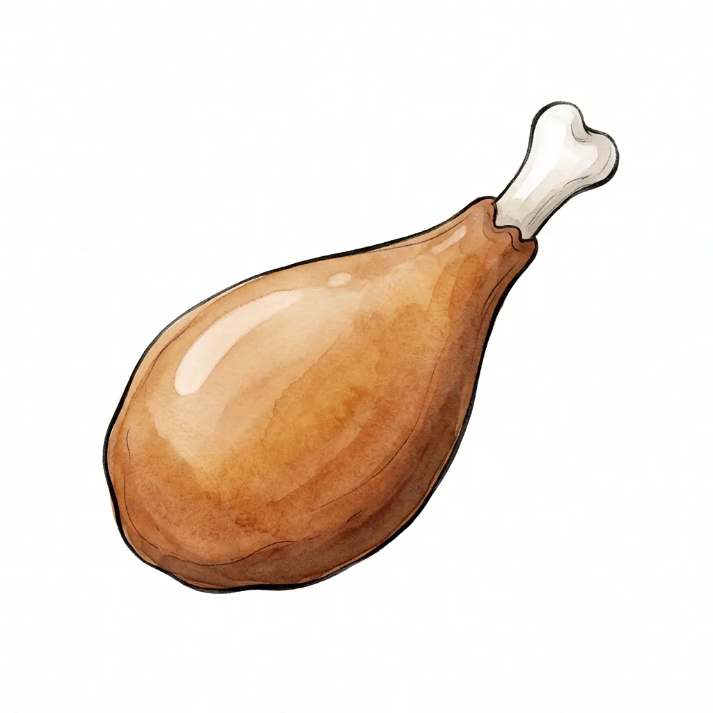Kresba upečeného kuřecího stehna s kostí.